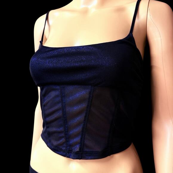 Urban Outfitters Tops - Y2K Shimmer Corset Crop Top Blue Metallic Cami Womens S Disco Cybercore Festival